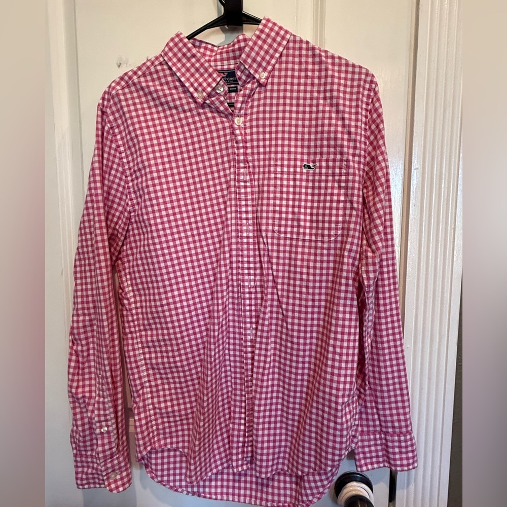 Vineyard Vines Slim Fit Tucker Pink Gingham Button Down Men’s Small 100% Cotton